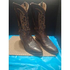 Vintage Tony Lama Western Cowboy Boots Size 9.5E Brown Leather Embroidered Desig
